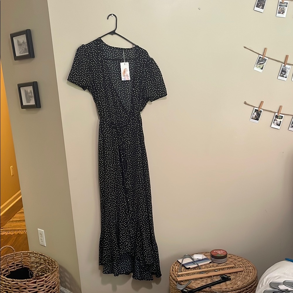 Elegant Black Polka Dot Dress